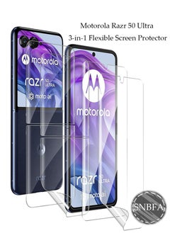 Buy 3-in-1 Flexible Screen Protector for Motorola Razr 50 Ultra, with Fingerprint Unlock Compatible, Full Adhesive Soft Film Phone Display Cover Accessory for Moto Razr 50 Ultra in Saudi Arabia