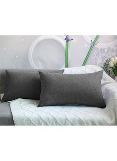 Buy 2 Pieces Linen Decorative Cushion Set Solid Design 50X30 Cm Dark Grey in Saudi Arabia