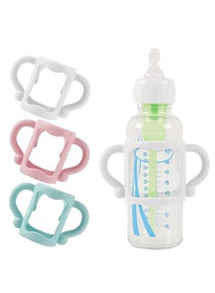 Buy 3 Pack Baby Silicone Feeding Bottle Sleeve with Easy Grip Handles White Pink and Blue in UAE