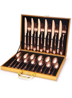 Buy 24 Pcs Stainless Steel Reusable Spoon Fork And Knives Rose Gold Color Cutlery Set in UAE