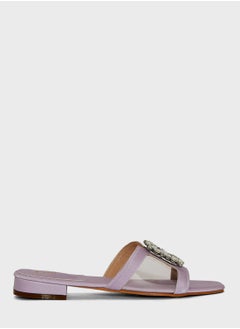 Buy Jewelled Buckle Satin Flat Sandals in Saudi Arabia