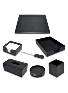 اشتري Executive Desk Set Italian PU Black Color - Set of 7 Pieces - FSDS171BK في الامارات
