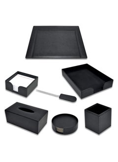 Buy Executive Desk Set Italian PU Black Color - Set of 7 Pieces - FSDS171BK in UAE