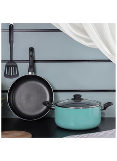 اشتري Delcasa 4 Piece Nonstick Cookware Set- DC2899| Strong Aluminum Body With Non-Stick Coating And Bakelite Handle| Includes a Casserole with Lid, a Frypan and a Nylon Turner, Compatible With Hot Plate في السعودية