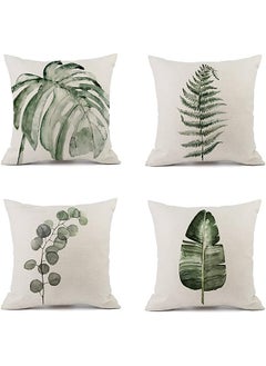 Buy Plant Throw Pillow Covers 45x45cm Greenery Decorative Pillow Cushion Cases Linen Pillowcases Covers for Sofa Couch Car Bedroom Living Room Home Decor Set of 4 Style C in UAE