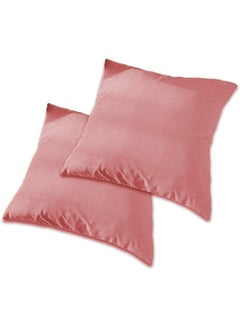 Buy 2 Pieces Elegant Velvet Soft Decorative Cushion Set Solid Design 65X65 Cm Light Pink in Saudi Arabia