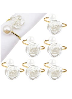 Buy 6 Pcs Napkin Rings,White Rose Pearl Dining Table Napkin Ring Holder,Vintage Paper Towel Rings for Valentine's Day Wedding Banquet Home Table Decorations in Saudi Arabia