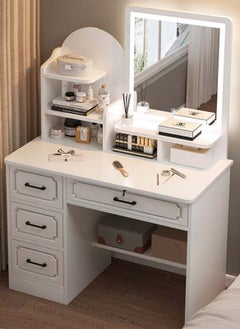 Buy Modern Minimalist Dressing Table for Bedroom with LED Mirror and Drawer Storage in UAE