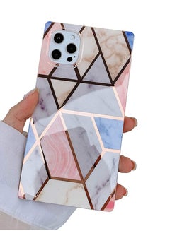 Buy Luxury Square Geometric Compatible with iPhone 12 Pro Max Marble Case, Slim Stylish Glitter Glossy Soft TPU Silicone Rubber Gel Shockproof Protective Bumper Cases Cover(Gray Blue) in UAE