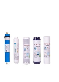 Buy Water Filters Pack Set for Standard 5 Stage Reverse Osmosis RO Systems with 75 GPD RO Membrane, Stage 1 to 5, Under Sink Replacement Cartridge Filters in Saudi Arabia