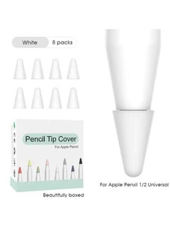 اشتري 8 Pcs Tip Cover For Apple iPad Pencil 2 1 Soft Nib Case Apple Pencil 2nd 1st Generation Touchscreen Stylus Pen Protective Cases White في الامارات
