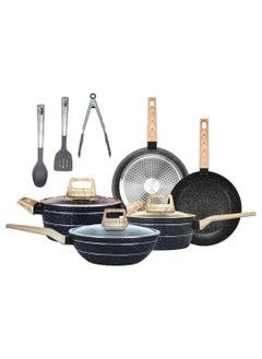 اشتري Auroware 11 Piece Nonstick Pots and Pan Set  Induction cookware Set  Frying pan  Sauce Pan Wok Pan Kitchen Utensils Glass Lid Kitchen Cooking Set في الامارات