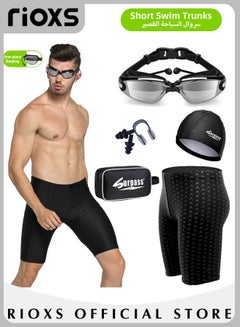 Buy Mens Swimwear Set with Adjustable Anti Fog Swimming Goggles Swim Cap Nose Clip Ear Plugs and Storage Bag in UAE