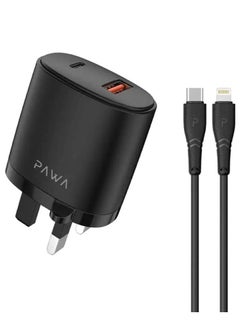 Buy Pawa Solid Travel Charger Dual PD & QC Port With Type-C to Lightning Cable- Black in Saudi Arabia