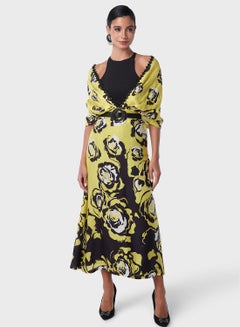 Buy Embellished Neck Printed Off Shoulder Dress in UAE