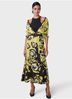 Buy Embellished Neck Printed Off Shoulder Dress in UAE