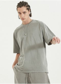 Buy Unisex Vintage Casual Loose Shoulder Oversize Crew Neck Shaded Short Sleeve T-shirt in UAE