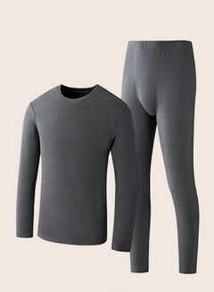 Buy Mens Solid Color Skin Friendly Thick Long Johns Fleese And Thermal Underwear Set, 2 Piece Cold Weather Base Layer Set for Men Dark Grey in UAE