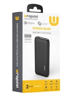 Buy Wrapsol portable charger with a capacity of 20000 mAh and 20 watts - black in Saudi Arabia
