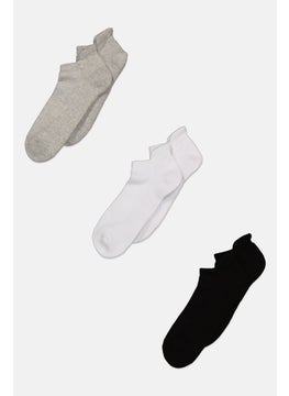 Buy Men 3 Pairs Plain Ankle Sports Socks, Black/White/Grey in UAE