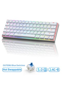 اشتري Tri-Mode Outemu Blue Switches Hot-Swappable 61-Key Mechanical Keyboard Bluetooth 5.0 / Wireless 2.4G / USB Type-C Customizable Keyboard with RGB Backlight 3000mAh Lithium Battery Rechargeable, White في الامارات