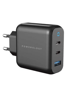 Buy Wall Charger EU, 65W 3-Output with PD EU GaN Wall Charger with USB-A Fast Charging, Compatible for MacBook Pro and Bottom Fast Charging Adapter - Black in UAE