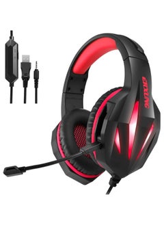 اشتري J5 High Quality LED light Gaming Surrounding Headset With Noise Cancelation Microphone USB+3.55mm Jack For PC & Playstation - Black Red في مصر