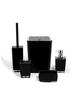 اشتري Black Bathroom Accessories, 5 Pcs Glass Bathroom Accessory Set with Bamboo Tray, Soap Dispenser and Toothbrush Holder Set, Qtip and Cotton Ball Holder في الامارات