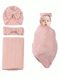 اشتري Nishine 35"x33" Newborn Swaddle Blanket with Headband Set Wheat Pattern Swaddle Wrap Receiving Blanket for Baby Boy Girls Sleeping Bag في الامارات