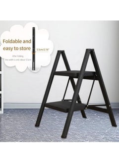 اشتري Step Ladder Folding Step Stool Stepladders with Anti-Slip and Wide Pedal for Home and Kitchen Use Space Saving (Red) (2 Step Ladder Black) في الامارات