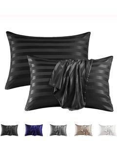 Buy 2-Piece Stripe Silk Satin Pillow Case with Envelope Closure for Hair and Skin Black 51x76/51x102cm in UAE