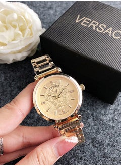 Buy Versace Women's Classic Fashion Cubic Zirconia Round Quartz Watch with Gold Stainless Steel Strap 36mm in UAE