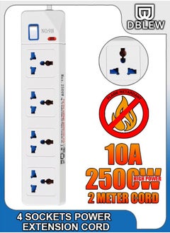 اشتري 4 Outlets Power Strip 4 Universal Multi Plugs Sockets Electric Board Extension Cord Charging Station 2 Meter Lead For Kitchen Office Home Computer Laptop Mobile Phones Tablets في الامارات