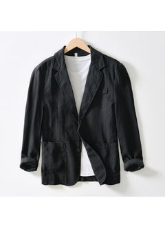 Buy L988 Casual Cotton Linen Blazer Mens Fashion Loose Solid Color Suit Jacket Black in Saudi Arabia