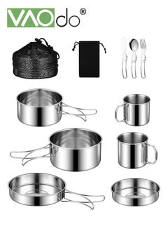 Buy 9PCS Camping Cookware Set Stainless steel Camping Gear Compact Camping Pots and  Non Stick Pot Knife Spoon Set for Outdoor Backpacking Camping Hiking Picnic with Carry Bag in UAE