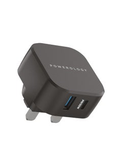 Buy Wall Charger Dual Port Ultra-Compact Quick Charging USB-A - Black in UAE