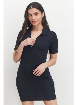 اشتري Women Solid Short Sleeve Mini Dress, Navy في السعودية