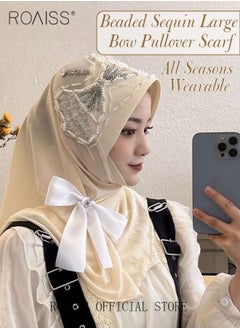 Buy Women's Chiffon Hijab Muslim Casual Scarf Bead Sequin Turban for Ladies Beading Decoration Versatile All Seasons Wearable Traditional Wear Hijab Ramadan and Eid al-Adha Gifts in Saudi Arabia