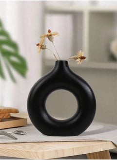 Buy 1-Piece Solid Color Ceramic Decorative Flower Vase Black 14.3 x 13.3 Centimeter in UAE