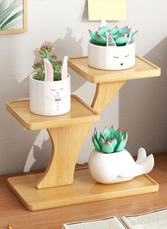 Buy 3-Layer Desktop Wooden Plant Flower Pot Flowers Rack Storage Organizer Display Stand for Home Bedroom Study Room Office in Saudi Arabia