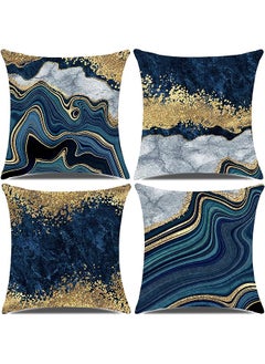 Buy Pillow Covers, Navy Blue and Gold Marble Throw Pillow Cover,18x18 Square Blue Cushion Cover, Abstract Throw Pillows Case, Sofa Living Room Couch Home Decor Pillowcase Set of 4 in UAE