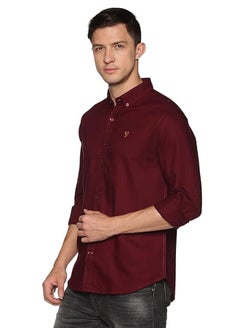 Buy Men's Button Down Slim Fit, Casual Style semi Shirt Dressing | Long Sleeve | Smart Fit Cuff - Maroon in UAE