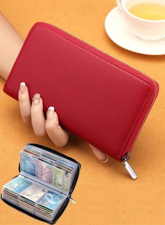 Buy Stylish Long PU Leather Women's Wallet Multifunctional Large Capacity Zipper Card Holder Red Clutch in Saudi Arabia