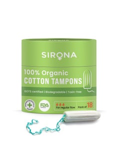 Buy Sirona Regular Flow Organic Tampons for Women - 18 Tampons | FDA approved | 100% organic cotton | Biodegradable | Highly Absorbent | Rash free protection | Ultra Soft & Comfortable in UAE