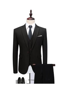 Buy 3 Piece Men Lapel V-neck Wedding Suit Formal Outfit Raven Black in Saudi Arabia