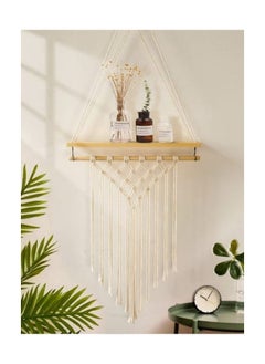 Buy Bohemian Wood Shelf Hanging Floating Shelves Storage Organizer with Woven Rope for Home Decoration in UAE