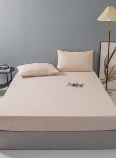 Buy Premium 3 Piece King Size Bedsheet Set Satin Stripe Solid Caramel Beige in UAE