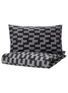 Buy Duvet Cover And Pillowcase Grey And Black Patterned 150X200 And 50X80 Cm in Saudi Arabia