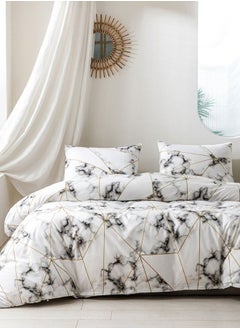 Buy Single size 4 pieces Bedding Set without filler, Geometric Marble Design Grey Color. in UAE