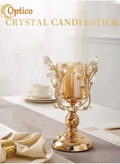 Buy Gold Crystal Candle Holder, Taper Tealight Candle Stand, Elegant Crystal Votive Bowl Pillar Candelabra, Vintage Candlestick Lamp Base, Gold Crystal Candle Holders Metallic Base Candlestick Holders Table Centerpieces Metal Candle Stick Holder Wedding Party Gift in Saudi Arabia